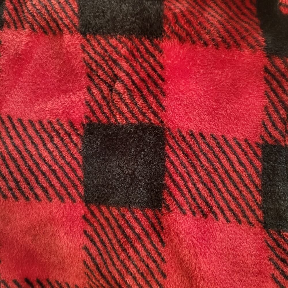 Knapp Studio Medium (est). Hooded Open Front Jacket Red Black Plaid Soft Cozy - Picture 6 of 8
